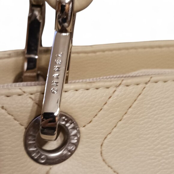 Cream Shoulder Carry-All Tote Bag with Contrast Black Accents, Silver Hardware - Picture 7 of 13